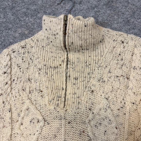 Aran Crafts Ireland Cream Wool Sweater Half Zip Cable Knit Size Large - Picture 6 of 9